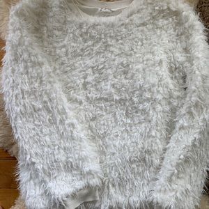 Girls White Fuzzy Faux Lamb Sweater